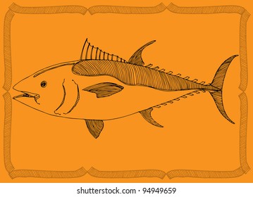 fish- original drawing on orange background