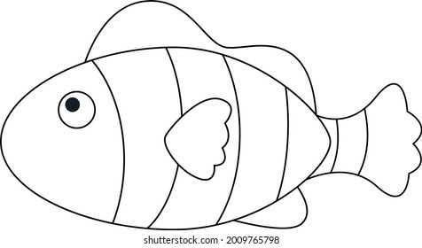 Fish outline cartoon vector art and illustration