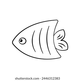 Fish outline contour drawing isolated cutout black and white vector clipart illustration. Underwater doodles line art design element. Sea life nature pictogram, logo or icon.