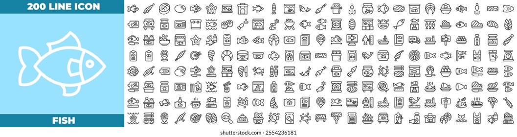 Fish Outline Editable Icons set.
