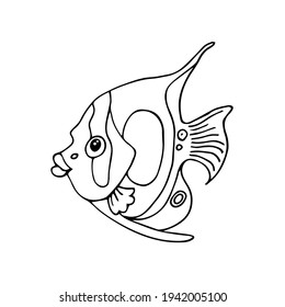 Fish outline hand drawn underwater cartoon. Vector doddle illustration isolated on white background.