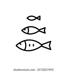 Fish outline icon. Industrial commercial seafood fish breeding aquaculture facility. Seafood product sign, ocean fish cooking or culinary ingredient contour symbol. Vector isolated line illustration.