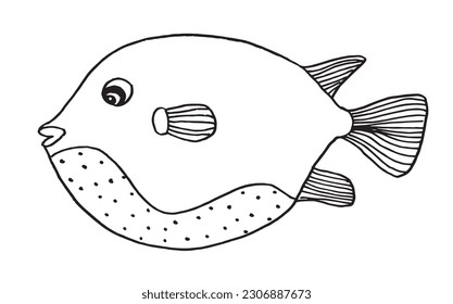Imagen de la ilustración del contorno de peces. 
Imágenes dibujadas a mano de peces. 
Simple y lindo logo original.
Ilustración vectorial dibujada a mano para afiches, tarjetas, camisetas.