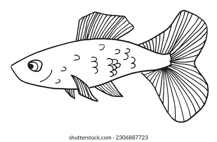 Fish outline illustration image. 
Hand drawn image artwork of fish. 
Simple cute original logo.
Hand drawn vector illustration for posters, cards, t-shirts.