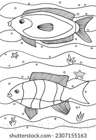 Fish outline illustration image. 
Hand drawn image artwork of fish. 
Simple cute original logo.
Hand drawn vector illustration for posters, cards, t-shirts.