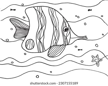 Fish outline illustration image. 
Hand drawn image artwork of fish. 
Simple cute original logo.
Hand drawn vector illustration for posters, cards, t-shirts.