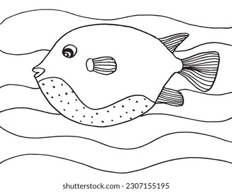 Fish outline illustration image. 
Hand drawn image artwork of fish. 
Simple cute original logo.
Hand drawn vector illustration for posters, cards, t-shirts.