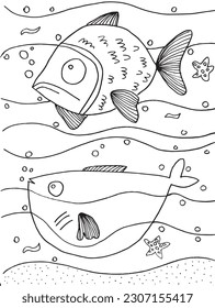 Fish outline illustration image. 
Hand drawn image artwork of fish. 
Simple cute original logo.
Hand drawn vector illustration for posters, cards, t-shirts.