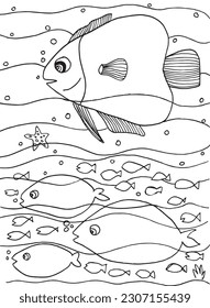 Fish outline illustration image. 
Hand drawn image artwork of fish. 
Simple cute original logo.
Hand drawn vector illustration for posters, cards, t-shirts.