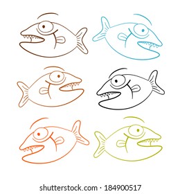 Fish Outline Illustration Set Isolated on White Background