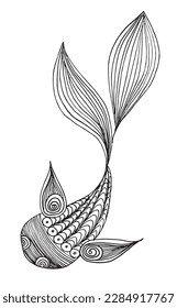 Fish  outline illustration vector image. Hand drawn whale silhouette sketch image artwork. Simple original logo icon from pen drawing sketch.