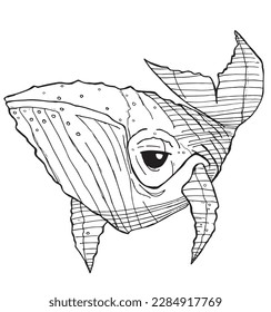 Fish  outline illustration vector image. Hand drawn whale silhouette sketch image artwork. Simple original logo icon from pen drawing sketch.