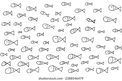 Imagen vectorial de la ilustración del contorno de peces. Dibujo manual de imágenes de boceto de peces. Icono de logotipo original simple a partir del dibujo de lápiz.