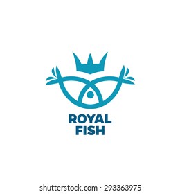 Fish outline silhouettes with crown logo