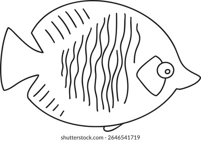 Fish outline vector illustration Hand-drawn art line Great for coloring book, greeting cards, educational material, kids party invitations	