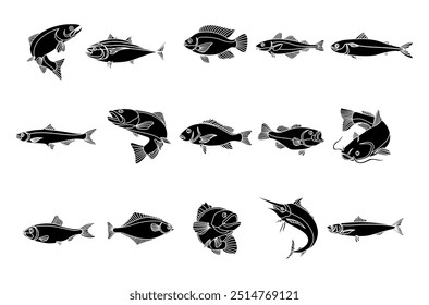 Fish outline vector set illustration