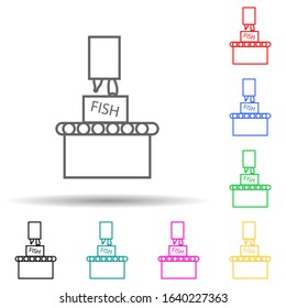 fish packing multi color style icon. Simple thin line, outline vector of fish production icons for ui and ux, website or mobile application