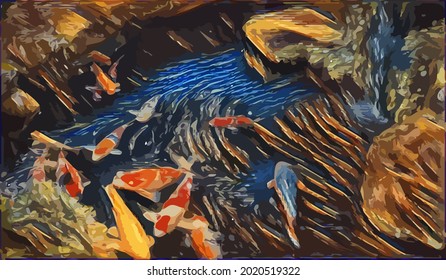 Pintura de peces, color muy fresco y realista 