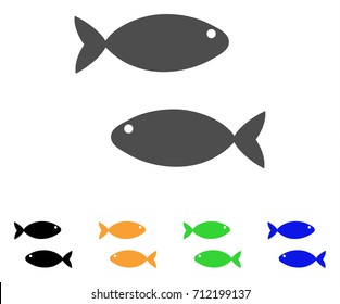 Fish Pair icon. Vector illustration style is a flat iconic fish pair symbol with black, grey, green, blue, yellow color versions. Designed for web and software interfaces.