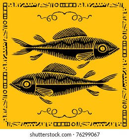 fish pair woodcut
