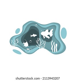fish papercut style vector illustration background design