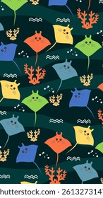 Fish pattern background. Underwater illustration pattern. Fish, marine, sea life background. Perfect for fabrics, print, textile, wallpaper, decor. SSTKbackgrounds 