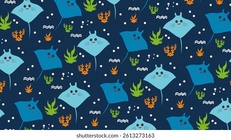 Fish pattern background. Underwater illustration pattern. Fish, marine, sea life background. Perfect for fabrics, print, textile, wallpaper, decor. SSTKbackgrounds 