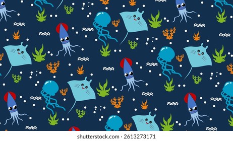 Fish pattern background. Underwater illustration pattern. Fish, marine, sea life background. Perfect for fabrics, print, textile, wallpaper, decor. SSTKbackgrounds 