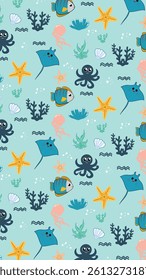 Fish pattern background. Underwater illustration pattern. Fish, marine, sea life background. Perfect for fabrics, print, textile, wallpaper, decor. SSTKbackgrounds 