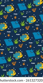 Fish pattern background. Underwater illustration pattern. Fish, marine, sea life background. Perfect for fabrics, print, textile, wallpaper, decor. SSTKbackgrounds 