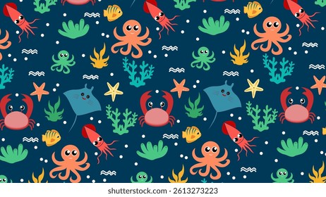 Fish pattern background. Underwater illustration pattern. Fish, marine, sea life background. Perfect for fabrics, print, textile, wallpaper, decor. SSTKbackgrounds 