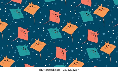 Fish pattern background. Underwater illustration pattern. Fish, marine, sea life background. Perfect for fabrics, print, textile, wallpaper, decor. SSTKbackgrounds 