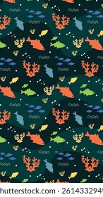 Fish pattern background. Underwater illustration pattern. Fish, marine, sea life background. Perfect for fabrics, print, textile, wallpaper, decor. SSTKbackgrounds 