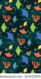 Fish pattern background. Underwater illustration pattern. Fish, marine, sea life background. Perfect for fabrics, print, textile, wallpaper, decor. SSTKbackgrounds 