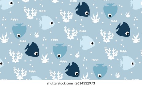 Fish pattern background. Underwater illustration pattern. Fish, marine, sea life background. Perfect for fabrics, print, textile, wallpaper, decor. SSTKbackgrounds 