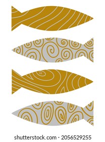 Fish pattern design for print, t-shirt design, design element. Primitive drawing. Colored fish pattern.