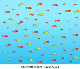 Fish  pattern. groups of sea fishes. Colony of small fish. Icon Logo fish. On a blue background-Vector illustration eps.10