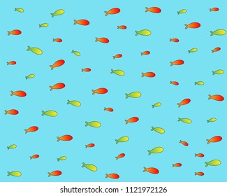 Fish  pattern. groups of sea fishes. Colony of small fish. Icon Logo fish. On a blue background-Vector illustration eps.10