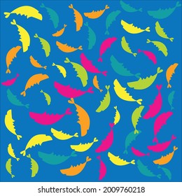 Patrón de peces en un fondo azul. Peces de corte