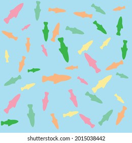 Fish pattern on a  blue  background. Cute fishes