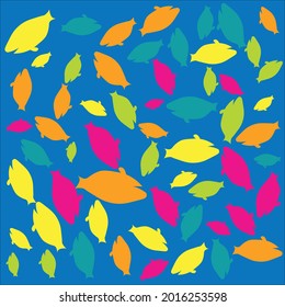 Fish pattern on a blue background. Cute fishes