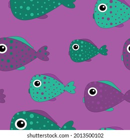 Fish pattern on a purple background. Cute fishes