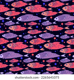 Fish pattern. For print. Picture. Vector school of fish pattern.