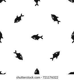 Fish pattern repeat seamless in black color for any design. Vector geometric illustration