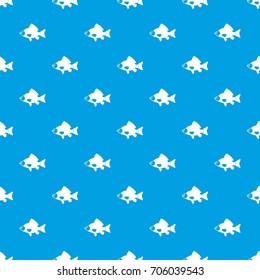 Fish pattern repeat seamless in blue color for any design. Vector geometric illustration