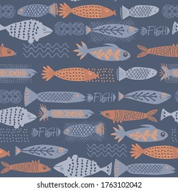 Fish pattern seamless decorative design. Home and kitchen decoration series.