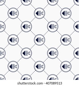 Fish pattern, Seamless vector pattern with icons, monochrome repeating pattern, white background