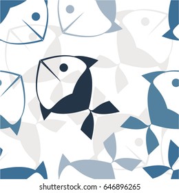 Fish pattern, simple, diagonal, seamless vector background.