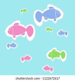 Fish pattern, spots, dashed lines, tags. Hand drawn.