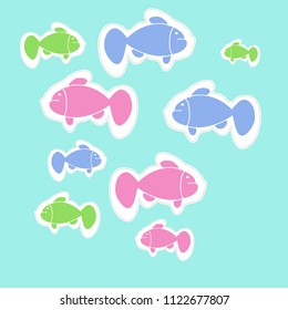 Fish pattern, spots, dashed lines, tags. Hand drawn.